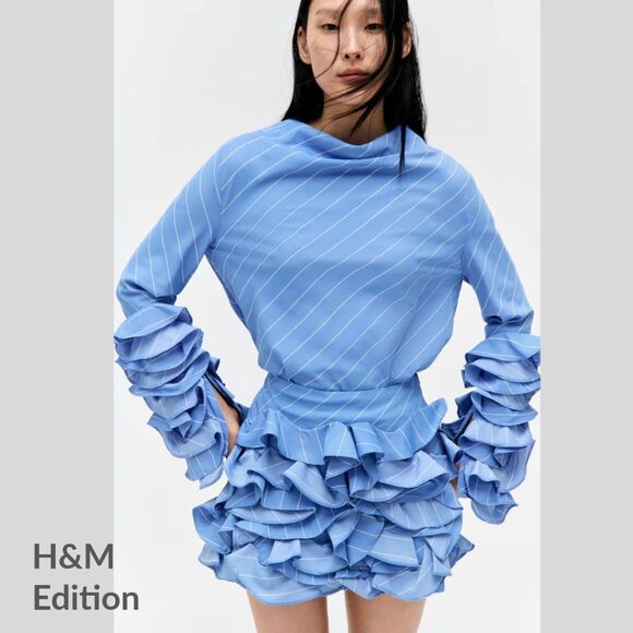 2pc SET: H&M Edition Ruffle-sleeve BLOUSE top + SKIRT Size S, 6 - Picture 1 of 10